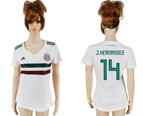 Women's Mexico #14 J.Hernandez Away Soccer Country Jersey - Click Image to Close